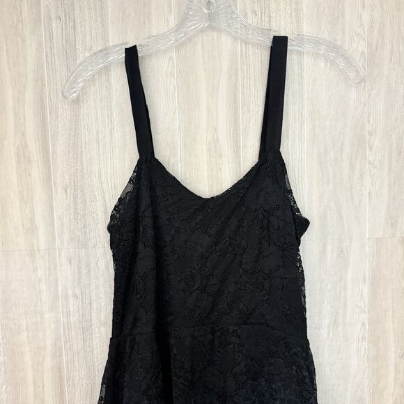 Free People Dress Medium Reflected Moonlight Black Lace Ribbon Skater Whimsygoth - Picture 2 of 15